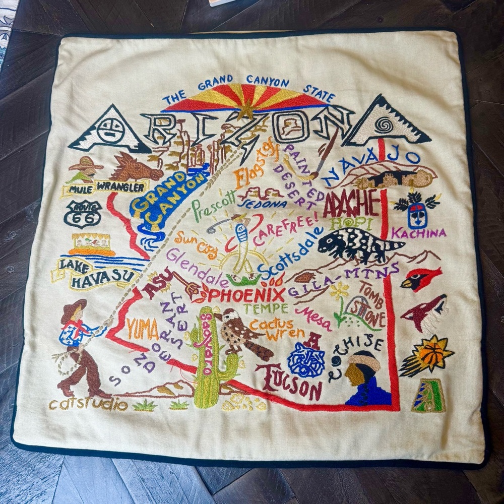 Vintage 2004 Catstudio ARIZONA Hand Embroidered Multicolor Pillow Case